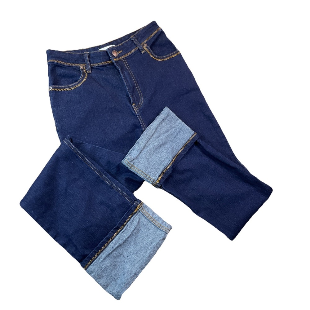 Avec Les Filles Anthropologie Flare Jeans Womens 27 Cuffed Hem Dark Wash Denim